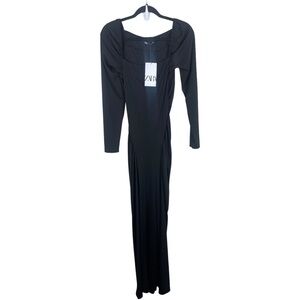Zara Black Long Square Neck Maxi Goth Dress Size Small NEW.